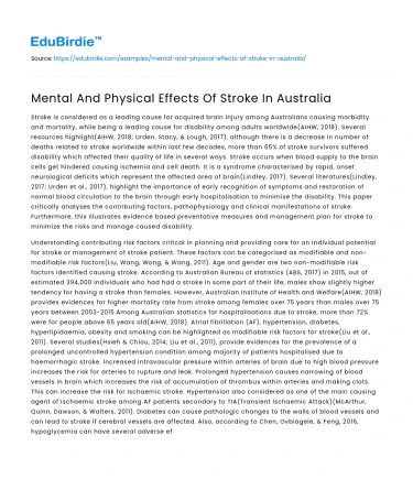 Mental And Physical Effects Of Stroke In Australia