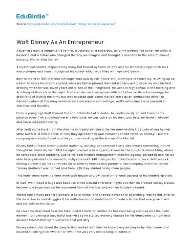 Walt Disney As An Entrepreneur