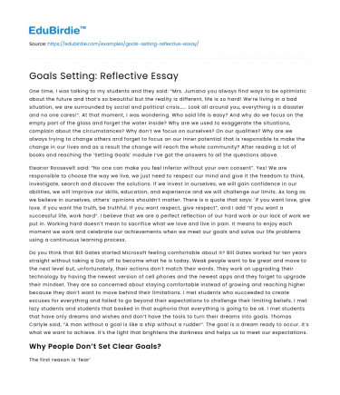 Goals Setting: Reflective Essay