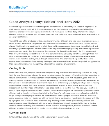 Close Analysis Essay: ‘Babies’ and ‘Kony 2012’