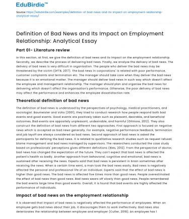 Impact of Bad News on Employment Relationship: An Analysis