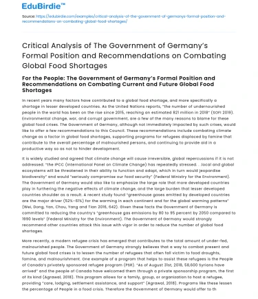 Germany’s Recommendations for Global Food Shortages