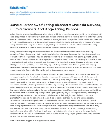 Eating Disorders Overview: Anorexia, Bulimia, Binge Eating