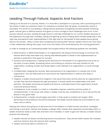 Leading Through Failure: Aspects And Factors