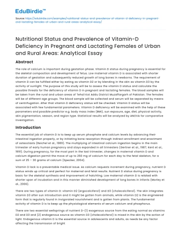 Nutritional Status and Vitamin D Deficiency in Women