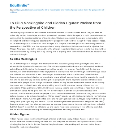 Racism from Child’s Perspective: Mockingbird & Hidden Figures