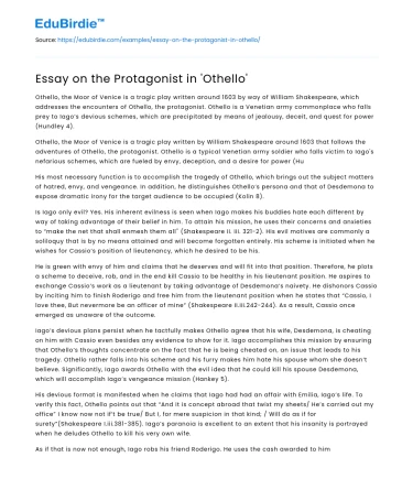 Essay on the Protagonist in ‘Othello’