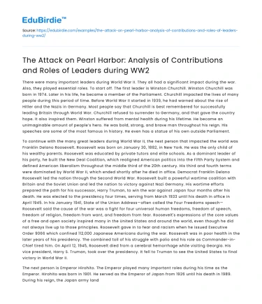 Pearl Harbor Attack: Leaders’ Roles in WW2