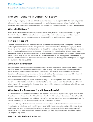 The 2011 Tsunami in Japan: An Essay