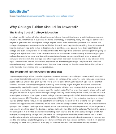 Why College Tuition Should Be Lowered?