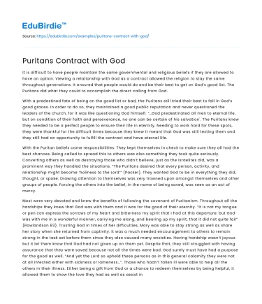 Puritans Contract with God