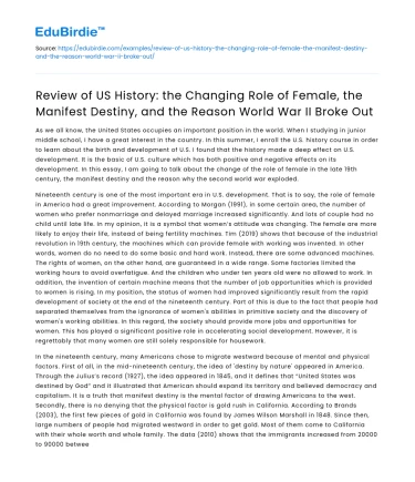 Women, Expansion, and Conflict: Influences on U.S. History