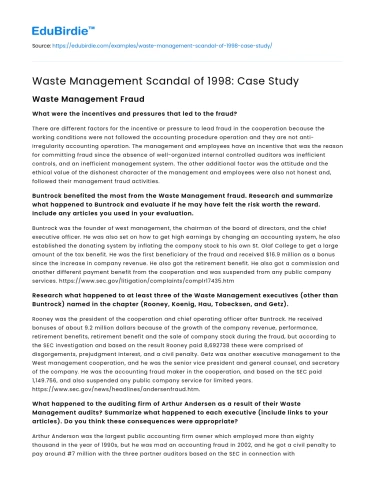 Waste Management Scandal of 1998: Case Study