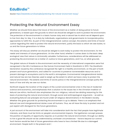 Protecting the Natural Environment Essay