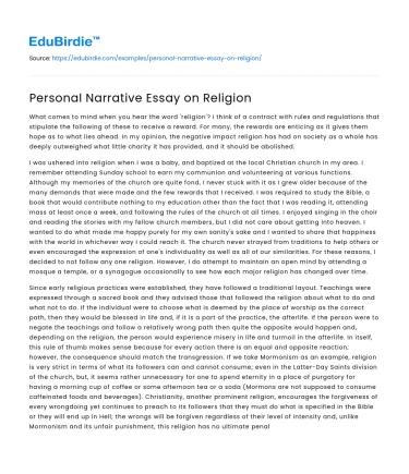 Personal Narrative Essay on Religion