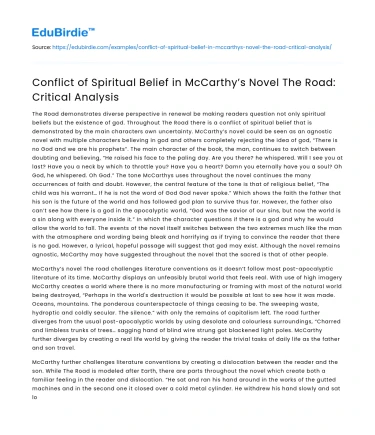 Conflict of Spiritual Belief in The Road: Critical Analysis