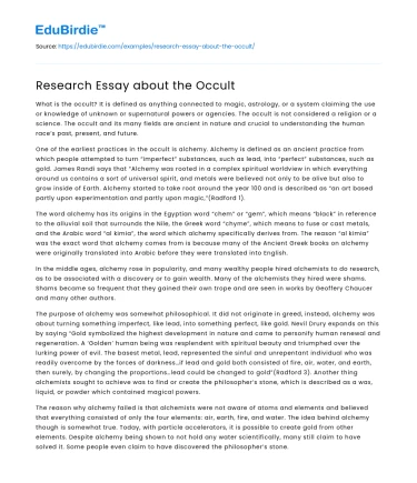 Research Essay about the Occult