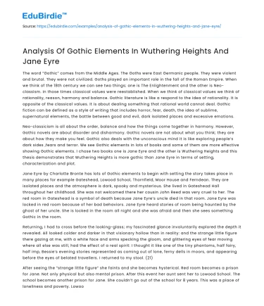 Analysis Of Gothic Elements In Wuthering Heights And Jane Eyre