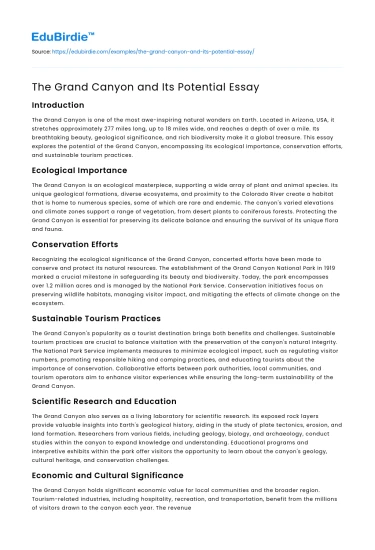 The Grand Canyon and Its Potential Essay