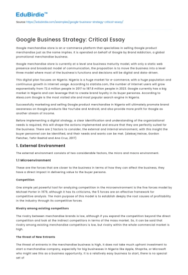 Google Business Strategy: Critical Essay