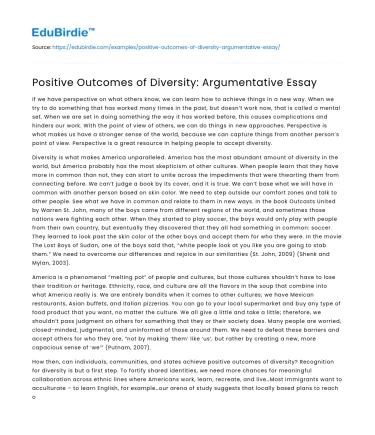 Positive Outcomes of Diversity: Argumentative Essay