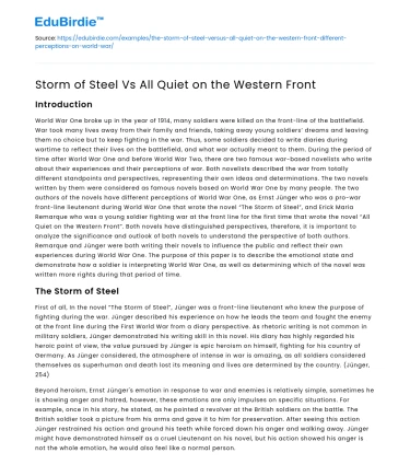 Storm of Steel Vs All Quiet on the Western Front
