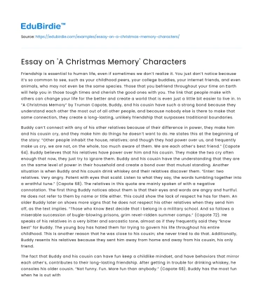 Essay on ‘A Christmas Memory’ Characters