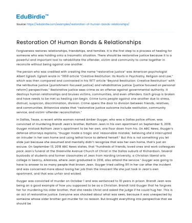 Restoration Of Human Bonds & Relationships