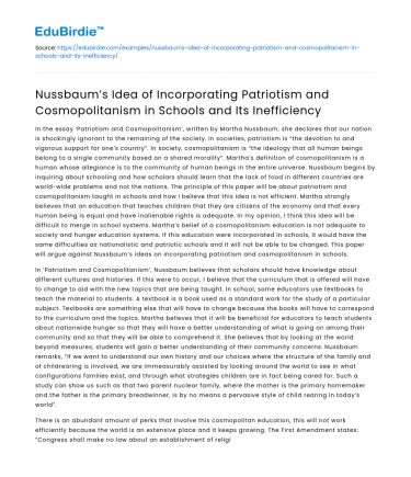 Inefficiency of Nussbaum’s Patriotism/Cosmopolitanism in Schools