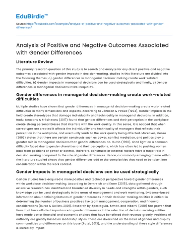 Gender differences: Positive and negative outcomes