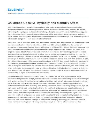Childhood Obesity: Physically And Mentally Affect