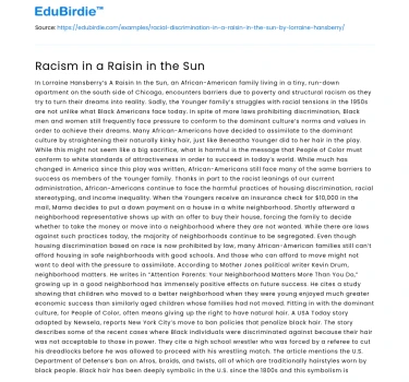 Racism in a Raisin in the Sun