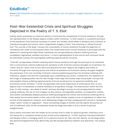 Existential Crisis in T S Eliot’s Poetry