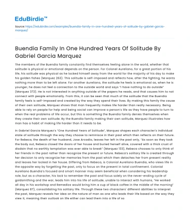 Buendia Family In One Hundred Years Of Solitude By Gabriel Garcia Marquez