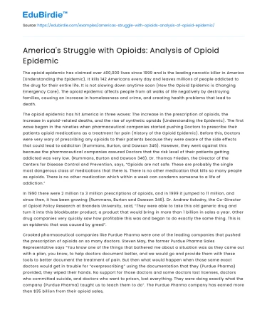 America’s Struggle with Opioids: Analysis of Opioid Epidemic