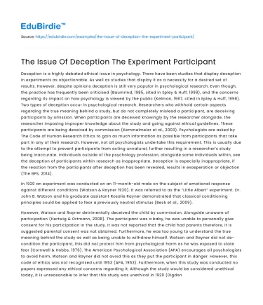 The Issue Of Deception The Experiment Participant