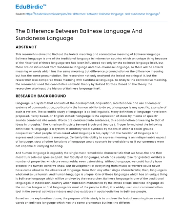 Comparative Analysis of Balinese and Sundanese Languages