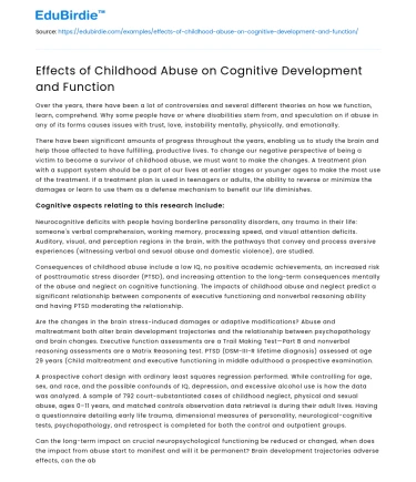 Effects of Childhood Abuse on Cognitive Development and Function
