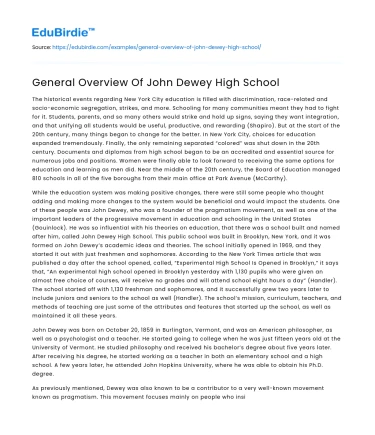 General Overview Of John Dewey High School