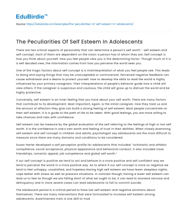 The Peculiarities Of Self Esteem In Adolescents