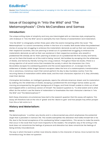 Escaping in Into the Wild and The Metamorphosis: Chris and Samsa