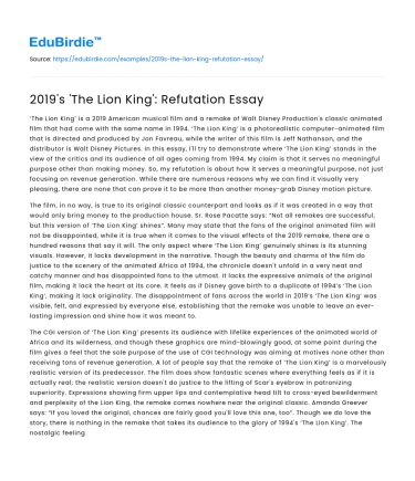 2019’s ‘The Lion King’: Refutation Essay