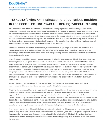 The Author’s View on Instincts in Blink
