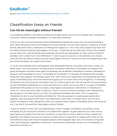 Classification Essay on Friends