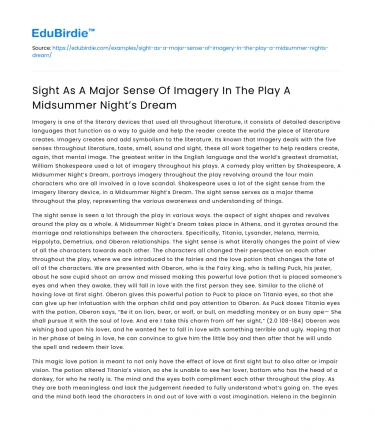 Sight As A Major Sense Of Imagery In The Play A Midsummer Night’s Dream