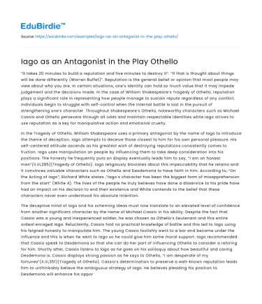 Iago as an Antagonist in the Play Othello