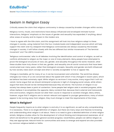Sexism in Religion Essay