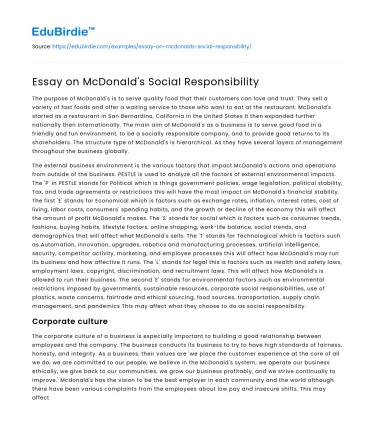 Essay on McDonald’s Social Responsibility