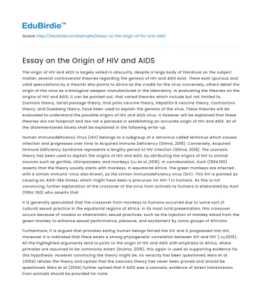 Essay on the Origin of HIV and AIDS