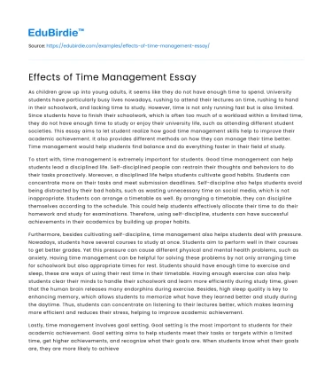 Effects of Time Management Essay